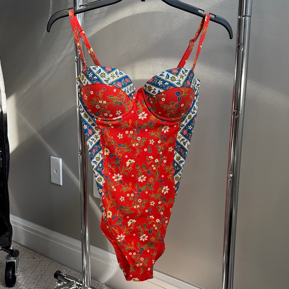 Tory Burch Red and Blue Floral Swimsuit